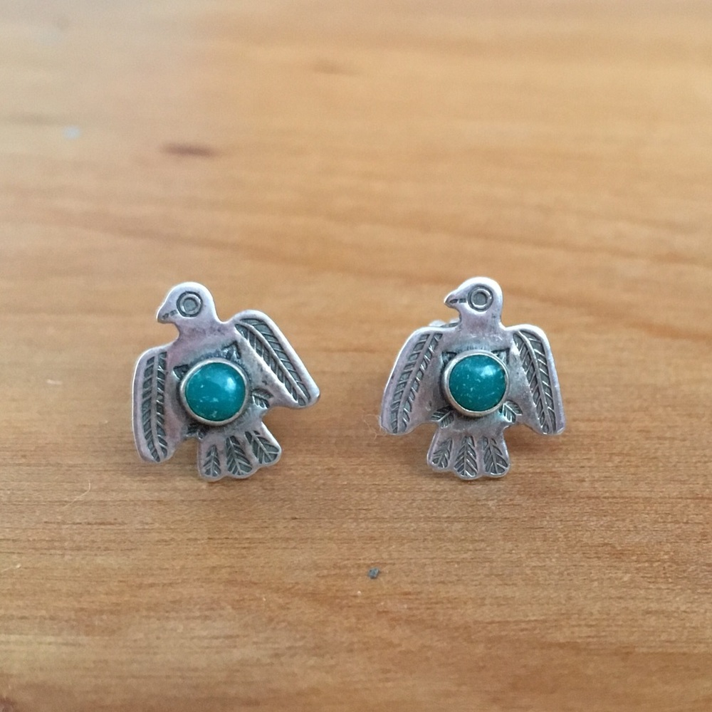 Vintage turquoise thunderbird earrings.